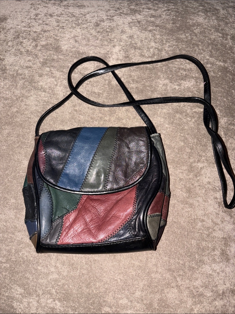 Vintage Patchwork Leather Crossbody Bag - Multicolor